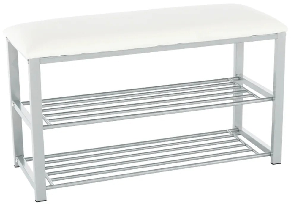 Bancuta cu spatiu de pantofi Langella alba 81/31/49 cm