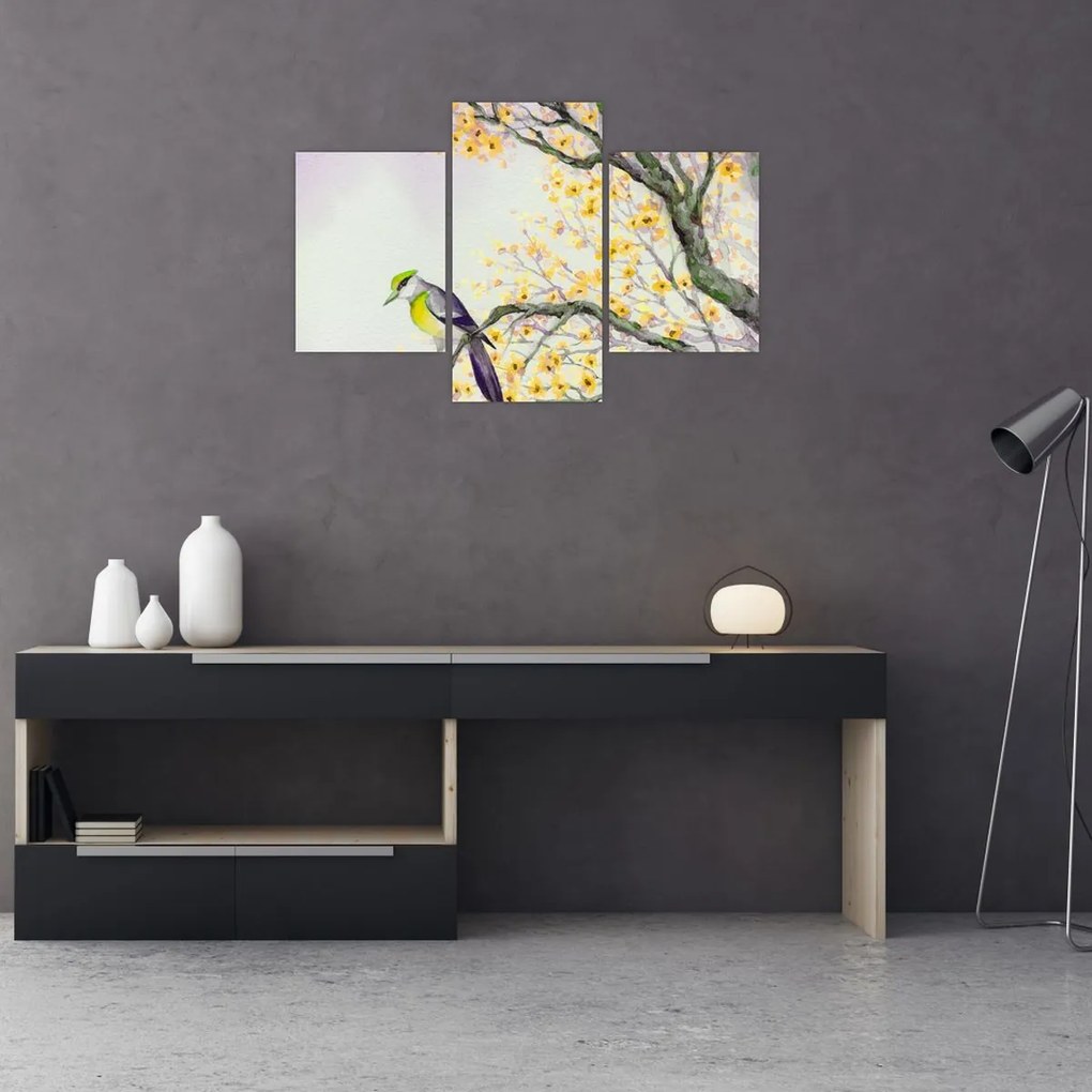 Tablou - Pasăre în copac,acuarelă (90x60 cm)