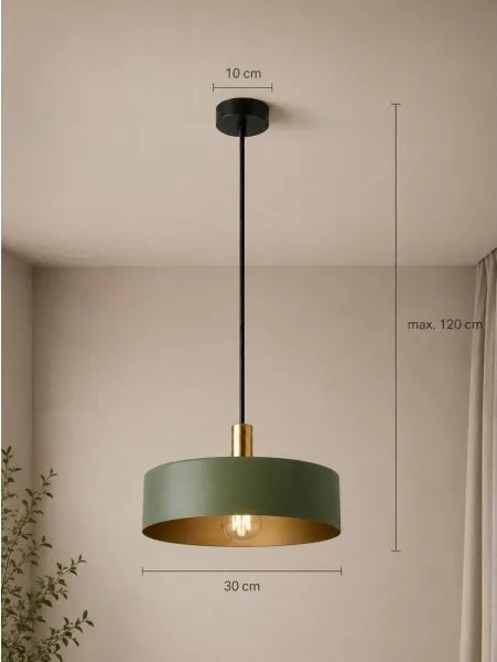 Lustră pe cablu HAKI 1xE27/60W/230V verde/crom lucios