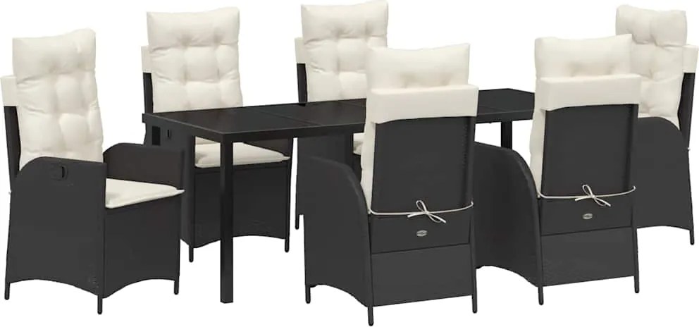 vidaXL Set de masă pentru grădină cu pernă 7 pcs Negru poliratan