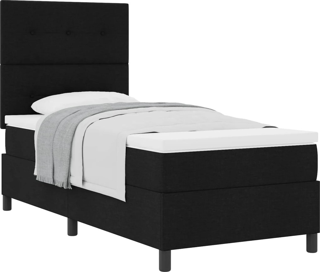 vidaXL Pat cu arcuri cu saltea cu headboard Negru 90 x 190 cm țesătură
