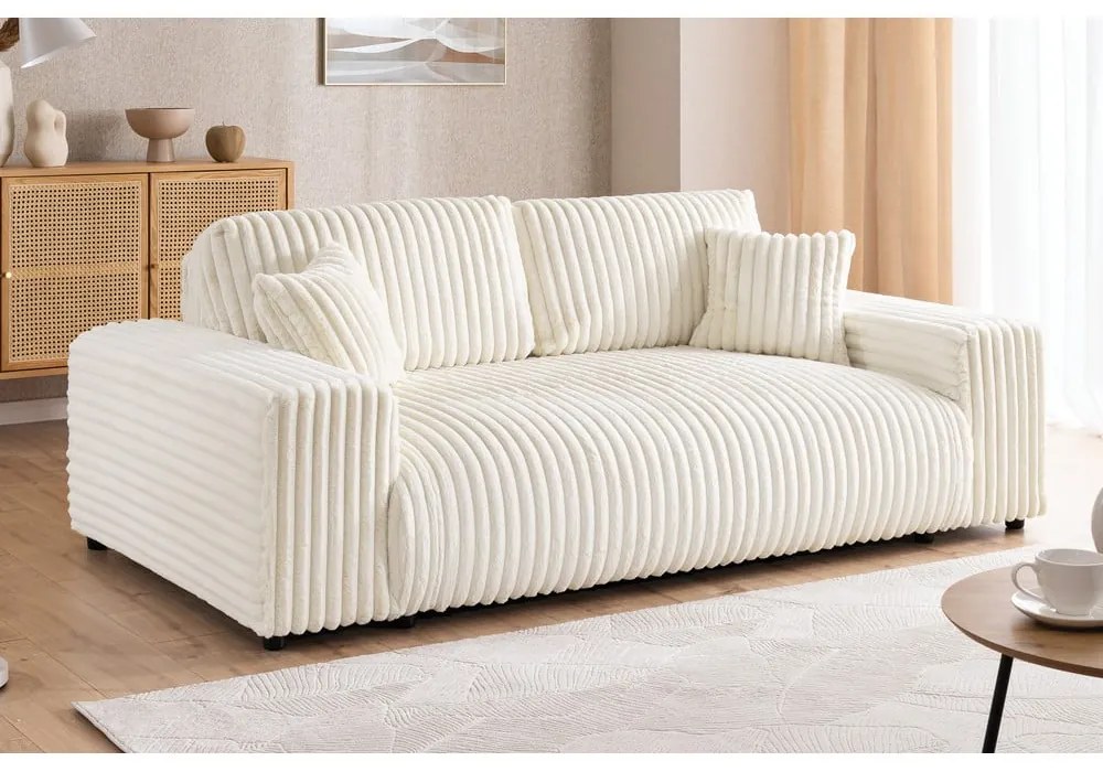 Canapea crem cu tapițerie din catifea reiată 178 cm Justin – Ropez