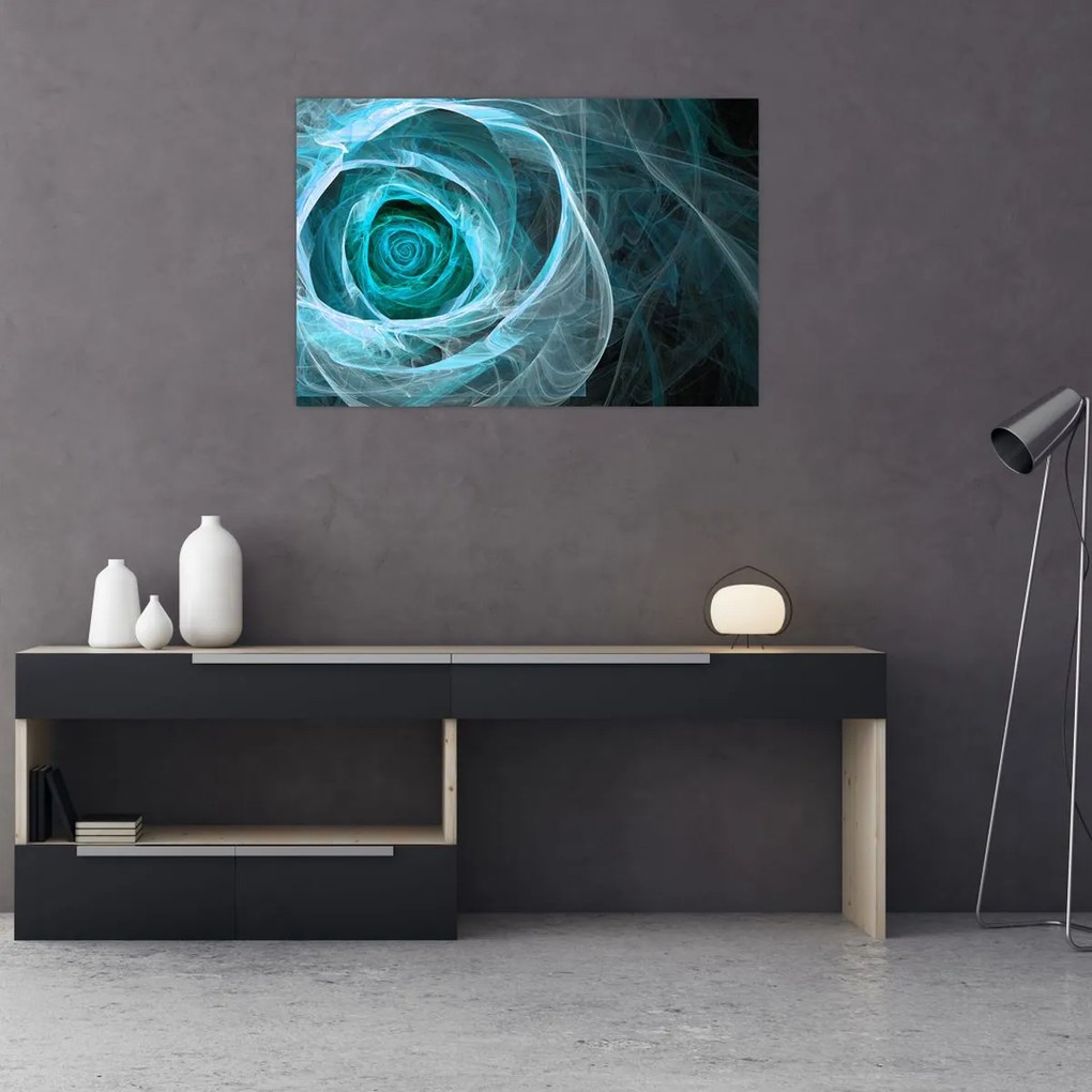 Tablou - Abstract trandafir albastru cu fundal negru (90x60 cm)