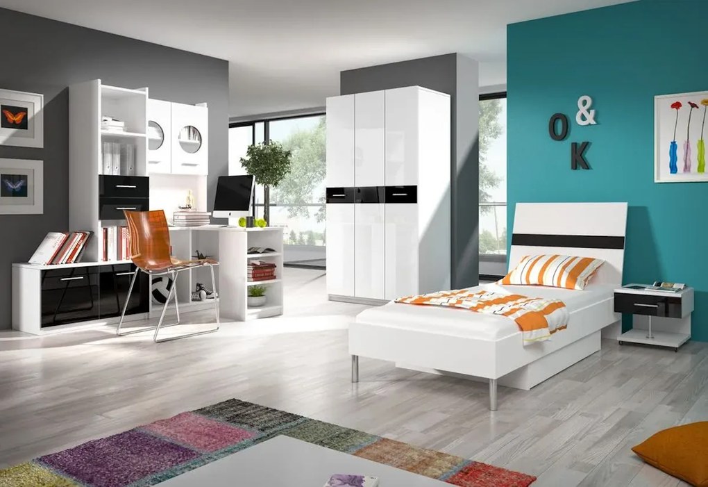 Supermobel Pat pentru copii RAJ P1, 90x200, alb/alb luciu
