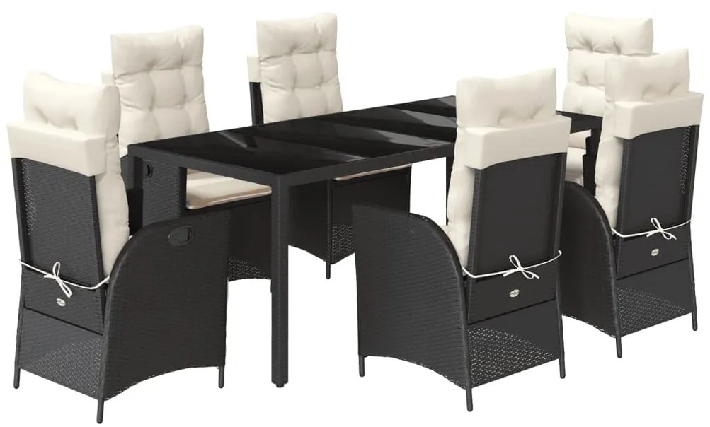 3213064 vidaXL Set mobilier de grădină cu perne, 7 piese, negru, poliratan