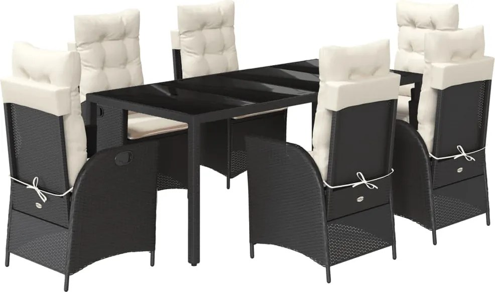 vidaXL Set mobilier de grădină cu perne, 7 piese, negru, poliratan