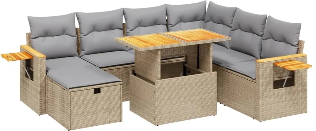 vidaXL Set canapele de grădină, 8 piese, cu perne, bej, poliratan