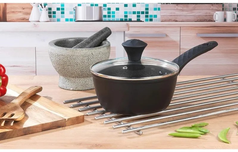 Set oale si tigai Royalty Line FD10, 10 piese, Aluminiu turnat, Acoperire din marmura Greblon, Inductie, Negru