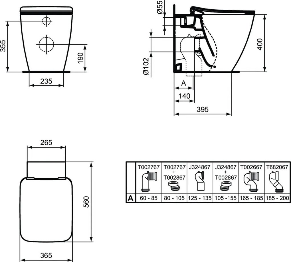 Vas WC Ideal Standard Strada II AquaBlade back-to-wall pentru rezervor incastrat, alb - T296801