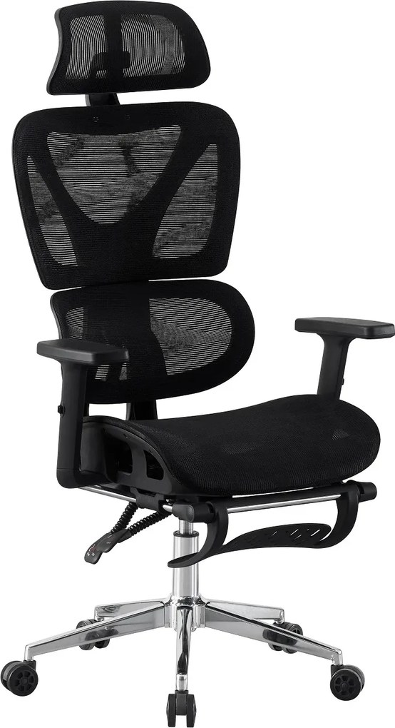 RESIGILAT- RIGACHAIR Scaun ergonomic, cotiere 2D, tetiera 2D, recliner 155°, suport picioare, Full Mesh, Negru