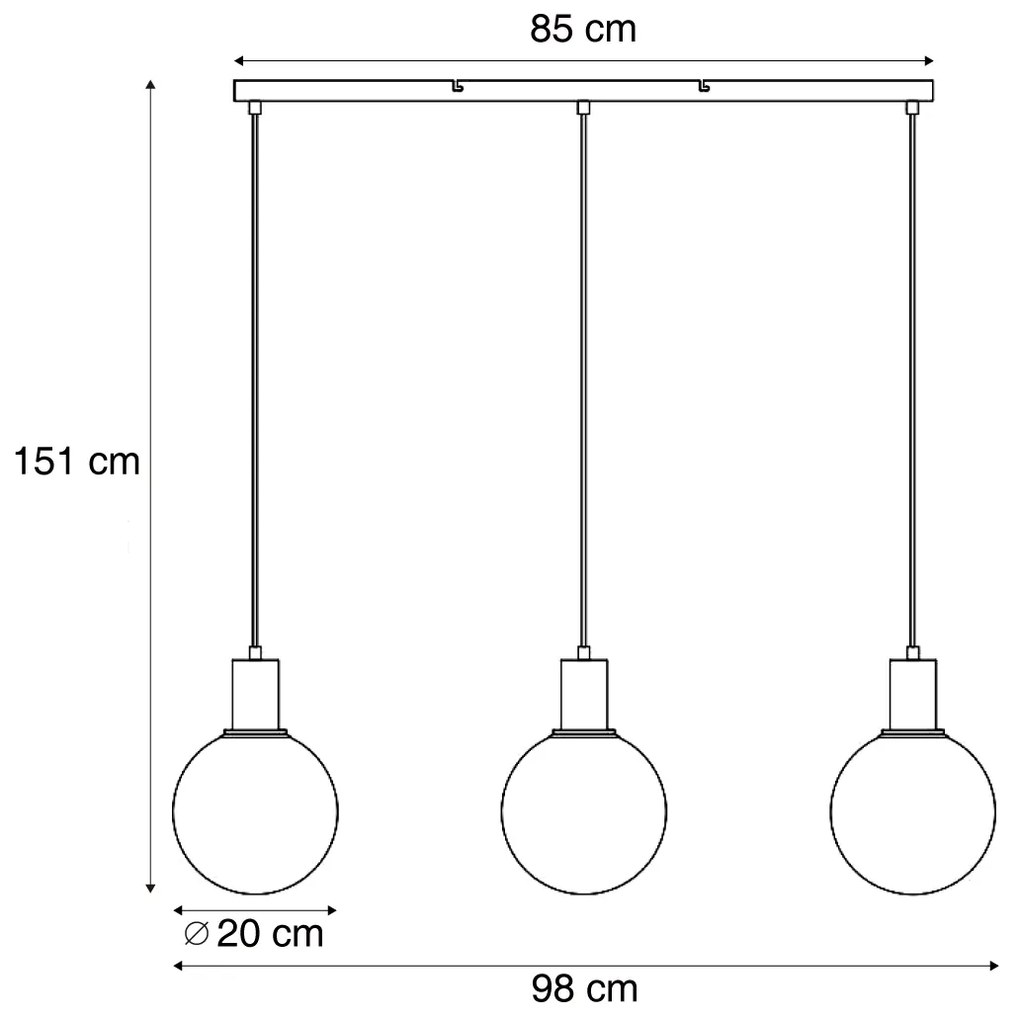 Lampă suspendată de design neagră cu sticlă transparentă dreptunghiulară cu 3 lumini - Mallon