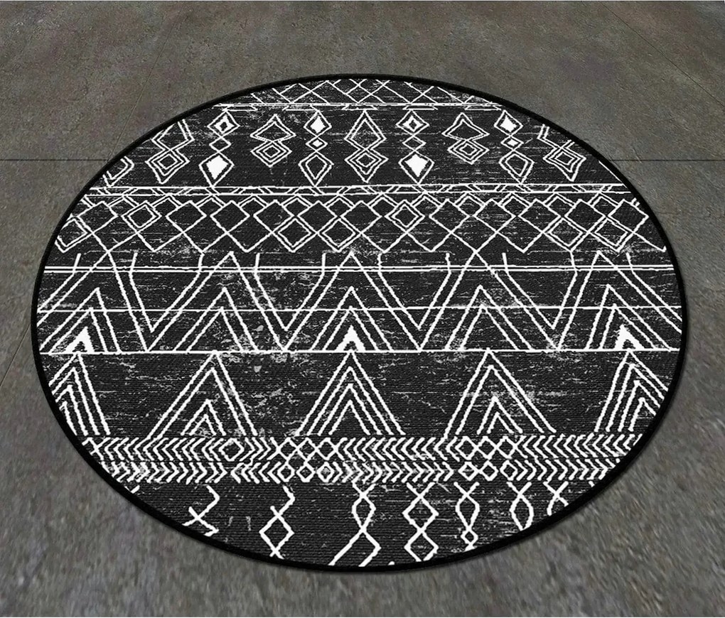 Covoras baie 359CHL4692, 80x80 cm, forma rotunda, poliester, negru/alb