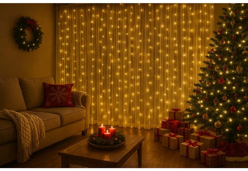 Draperie luminoasa LED STAR RAIN 3x3 m, alb cald