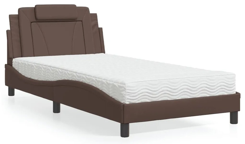 vidaXL Pat cu saltea, maro, 100x200 cm, piele ecologică