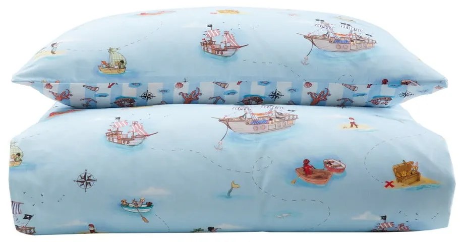 Lenjerie de pat pentru copii albastră din bumbac pentru pat dublu 200x200 cm Pirates – Belle & Boo