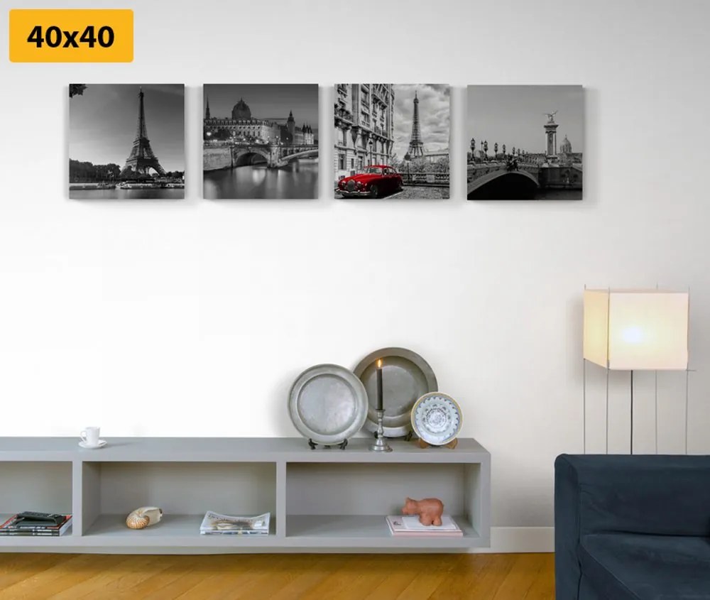 Set tablouri Parisul cu retro mașină roșie