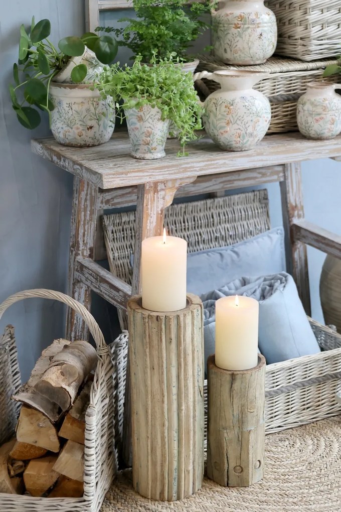 Suport pentru lumanare, din lemn reciclat, H30cm, Grimaud,