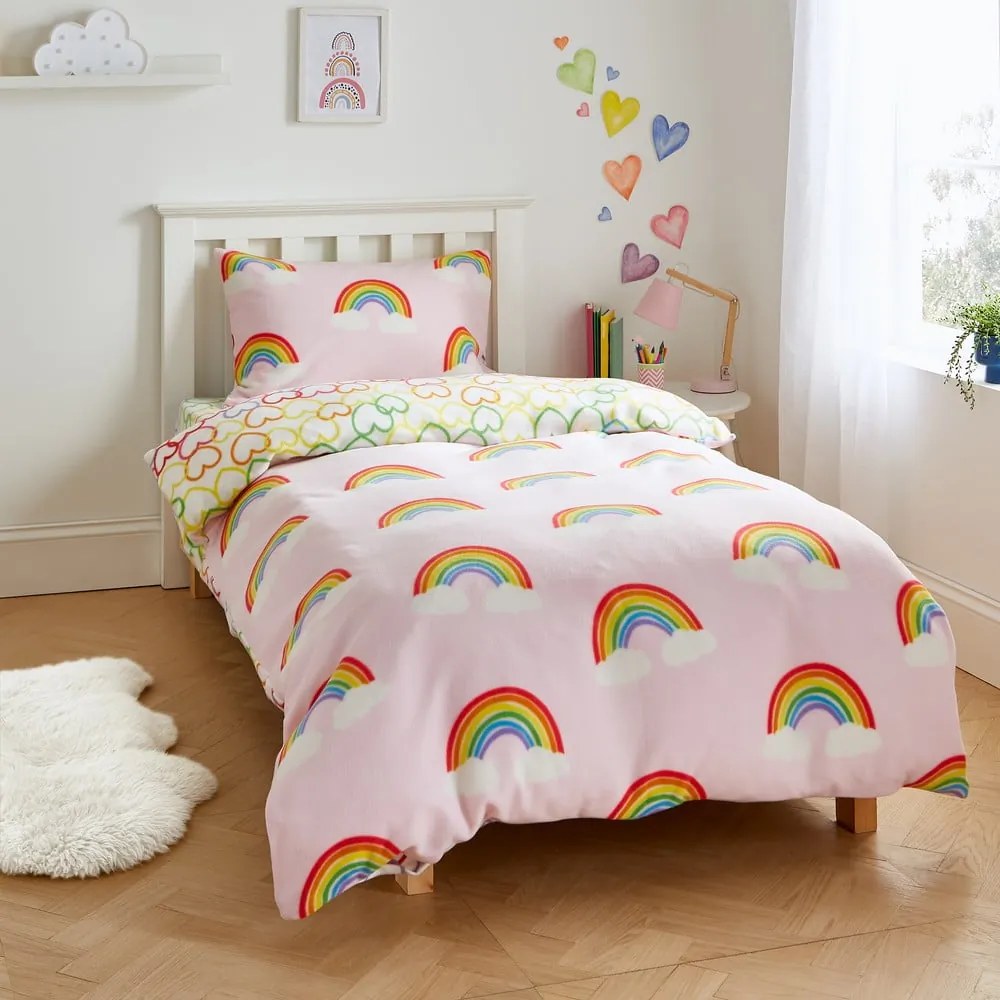 Lenjerie de pat pentru copii din flanelă pentru pat de o persoană 135x200 cm Rainbow Hearts – Catherine Lansfield