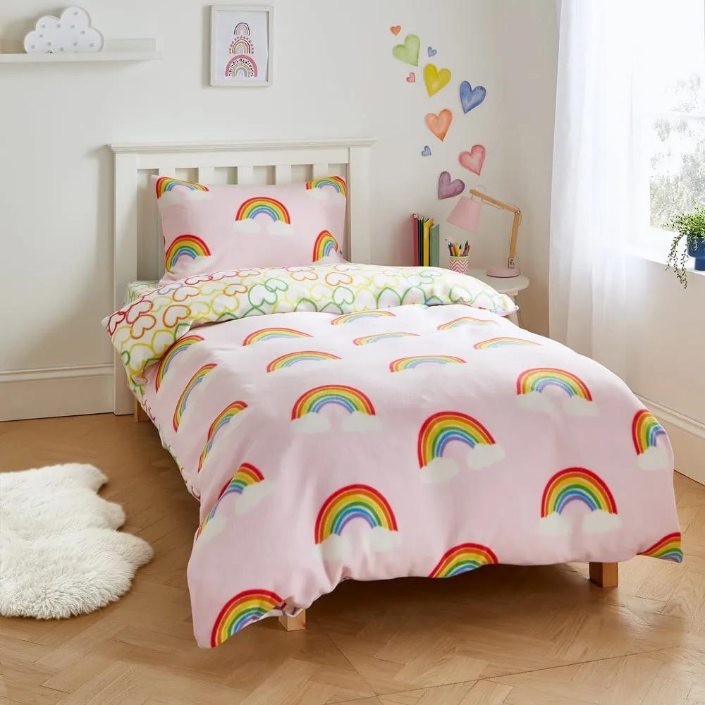 Lenjerie de pat pentru copii din flanelă pentru pătuț 120x150 cm Rainbow Hearts – Catherine Lansfield