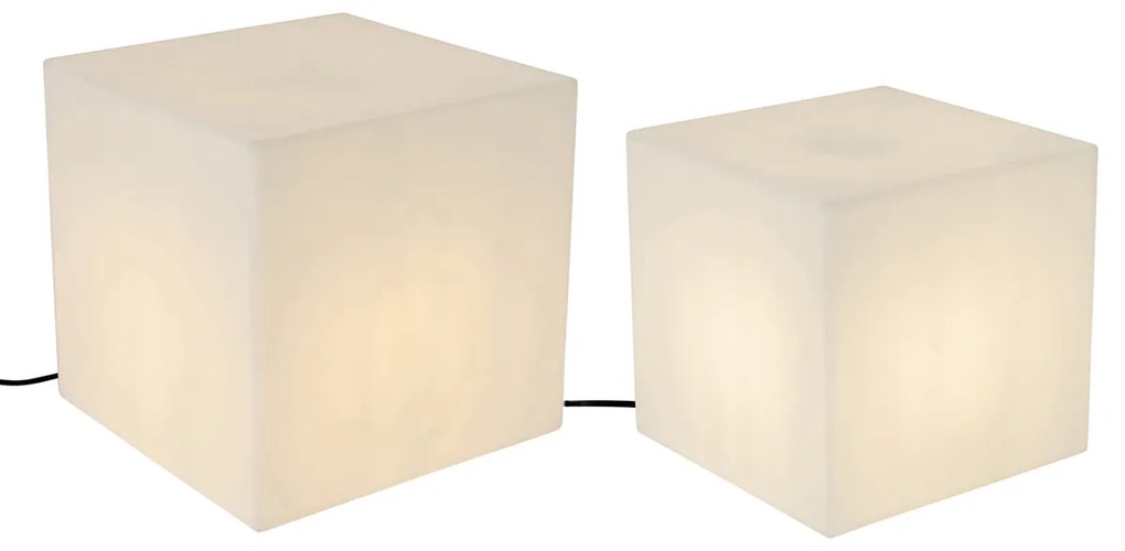 Set de 2 lămpi de podea de exterior albe, pătrate, de 30 și 38 cm, IP44 - Nura