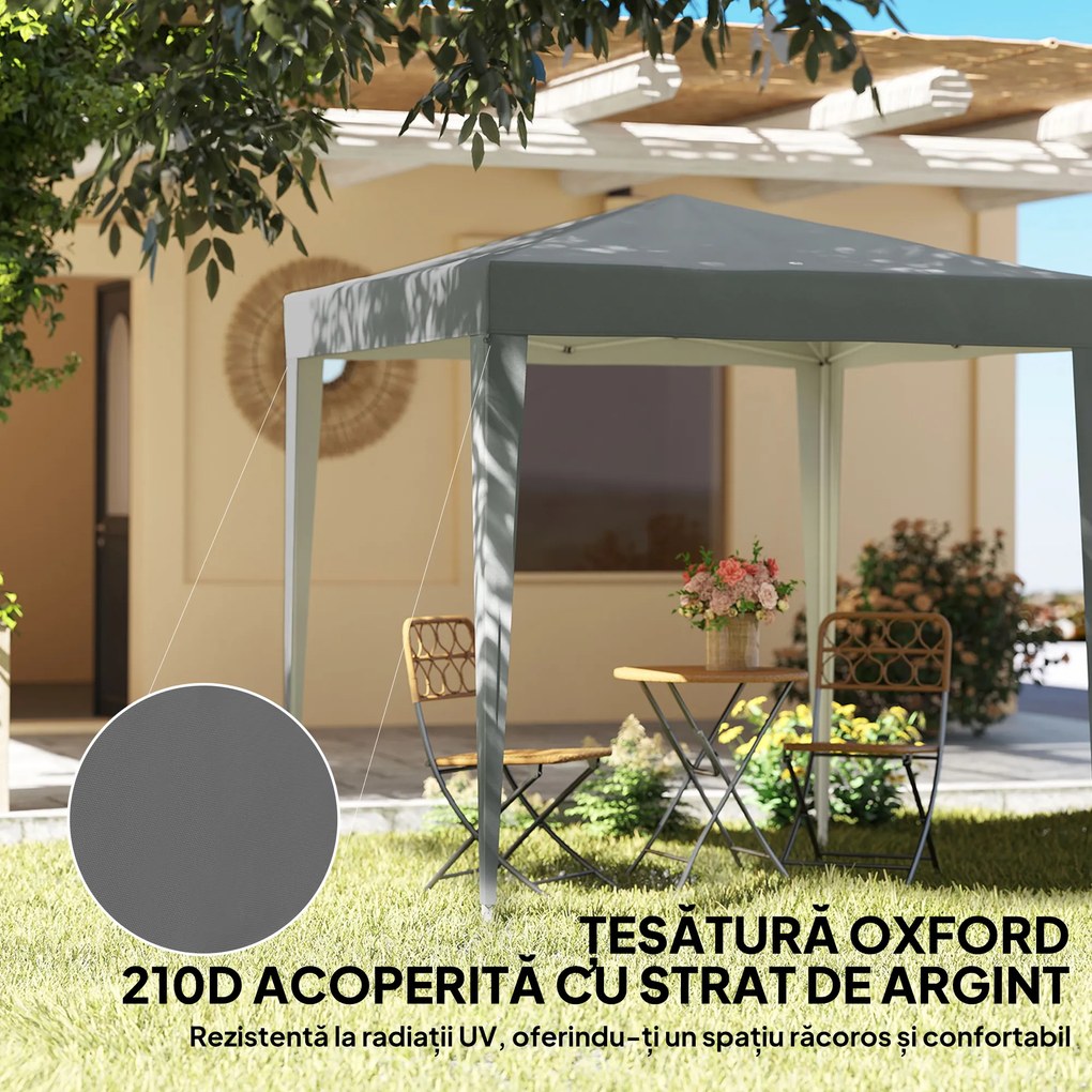 Outsunny Foișor Pliabil 2x2 m Pop Up cu 2 Uși, 2 Ferestre, 4 Pereți Detașabili, Foișor de Exterior cu Husă de Transport din Oțel și Țesătură Oxford, pentru Grădină, Petreceri, Camping, Gri | Aosom Romania