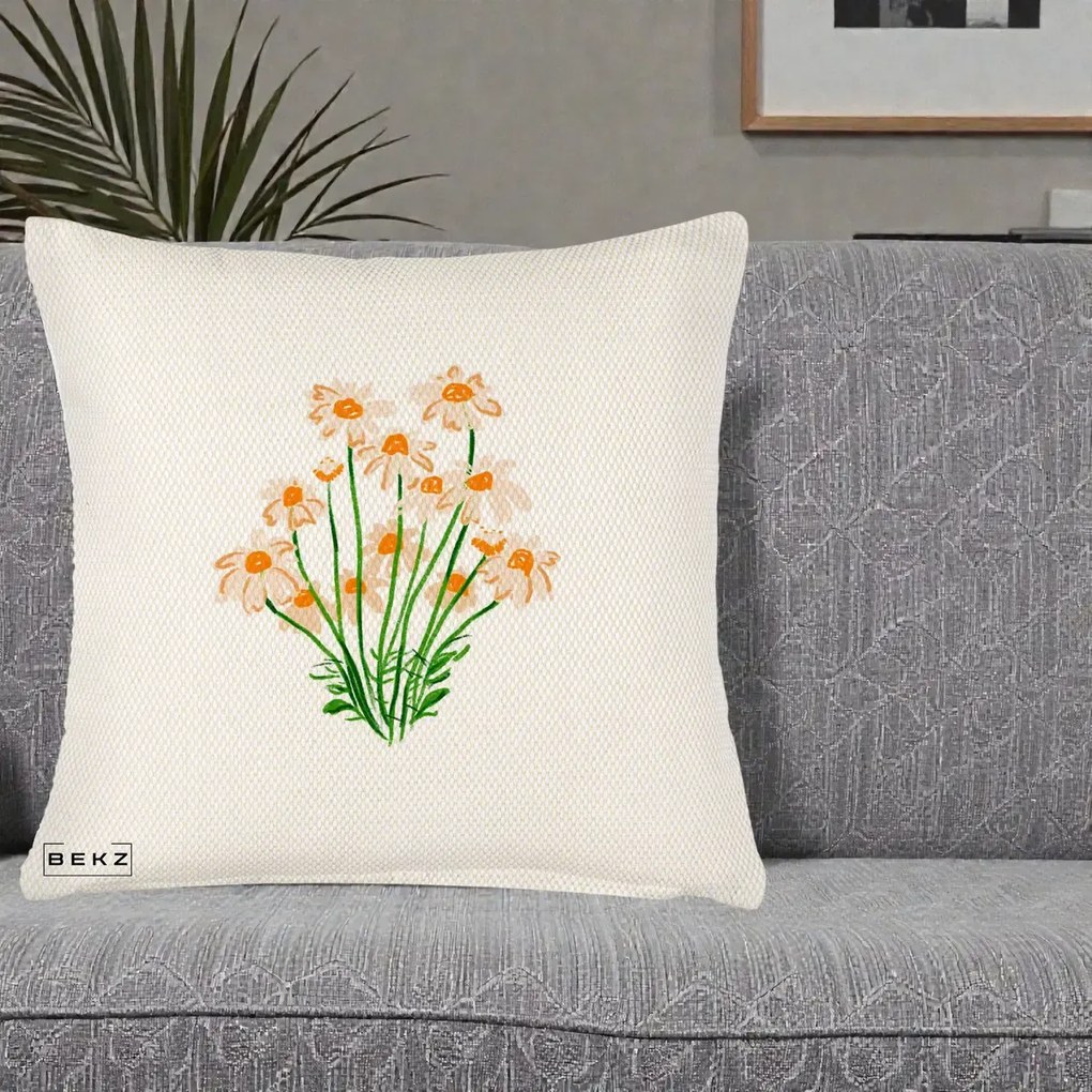 Perna Decorativa Margarete Camp, 40x40 cm, Crem Reliefat, Husa Detasabila, Perna Inclusa, BEKZ®