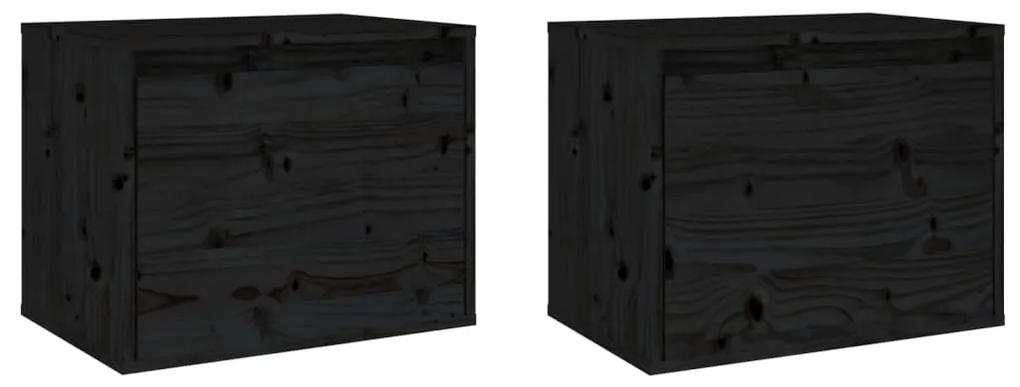 813444 vidaXL Dulapuri de perete, 2 buc., negru, 45x30x35 cm, lemn masiv pin