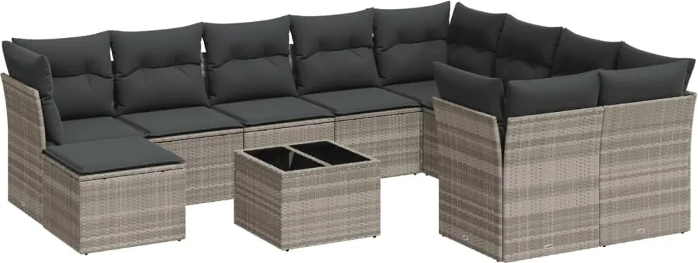 vidaXL Set canapele de grădină cu perne, 11 piese, gri, poliratan