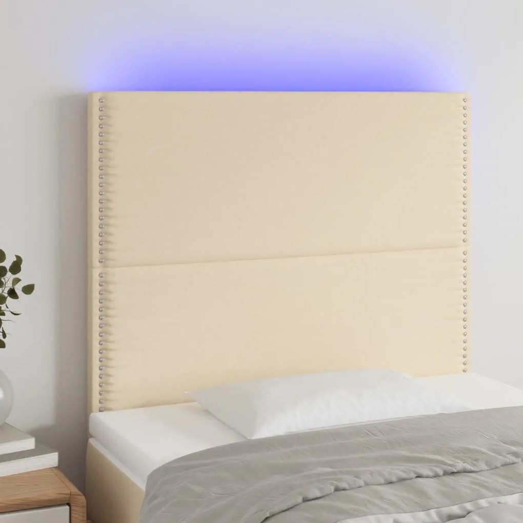 3122279 vidaXL Tăblie de pat cu LED, crem, 100x5x118/128 cm, textil