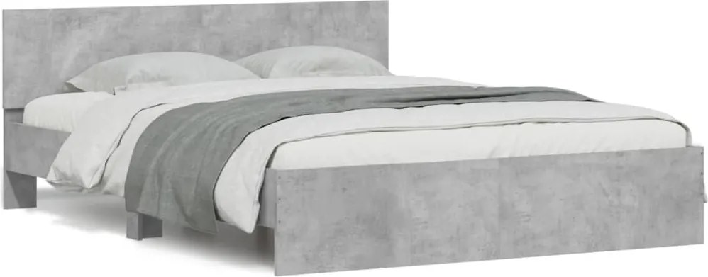 vidaXL Cadru de pat cu tăblie, gri beton, 150x200 cm