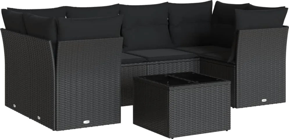 vidaXL Set canapele de grădină cu perne, 7 piese, negru, poliratan