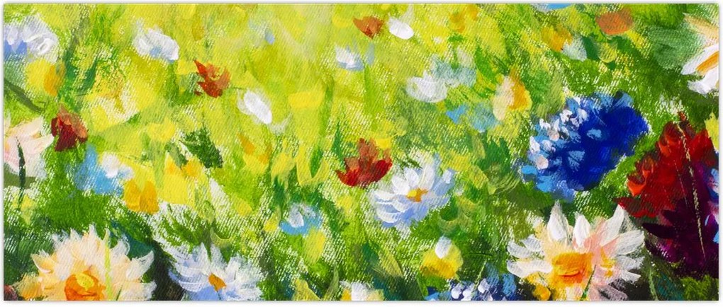 Tablou - Pictură în ulei, pajiște înflorită (120x50 cm)