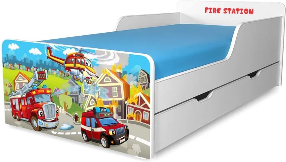 Pat copii Fire Station 2-12 ani cu sertar si saltea cadou
