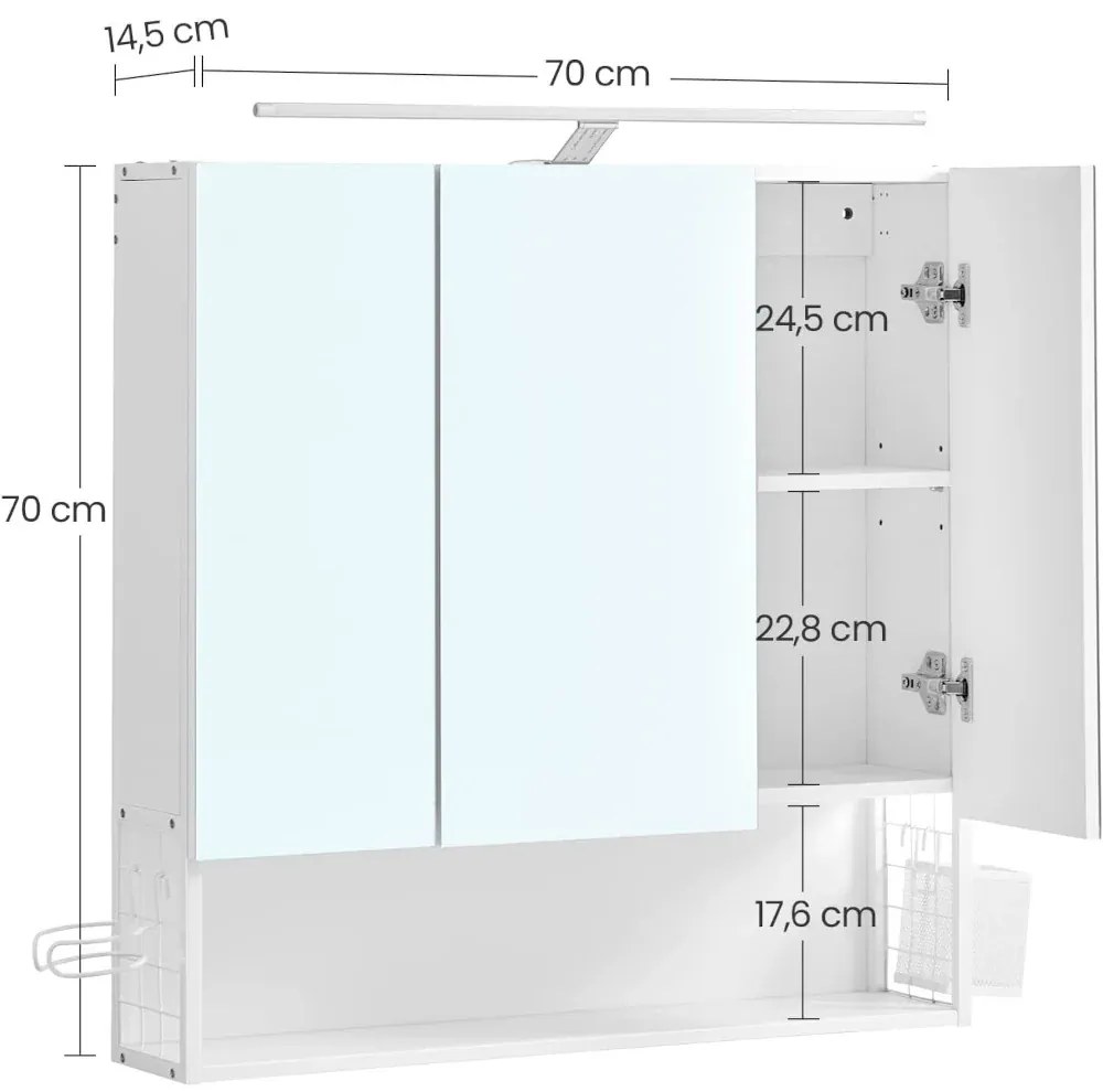 Dulap suspendat de baie cu oglinda DARA 70x70 cm, alb