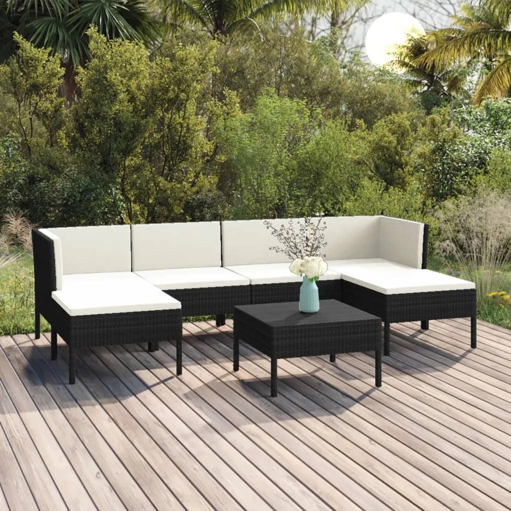 3094536 vidaXL Set mobilier de grădină cu perne, 7 piese, negru, poliratan