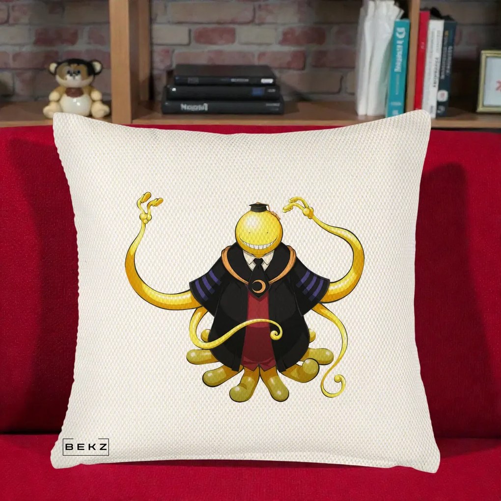Perna Personalizata Assassination Classroom Koro-sensei, 40x40 cm, Crem Reliefat, Husa Detasabila, Perna Inclusa, BEKZ®