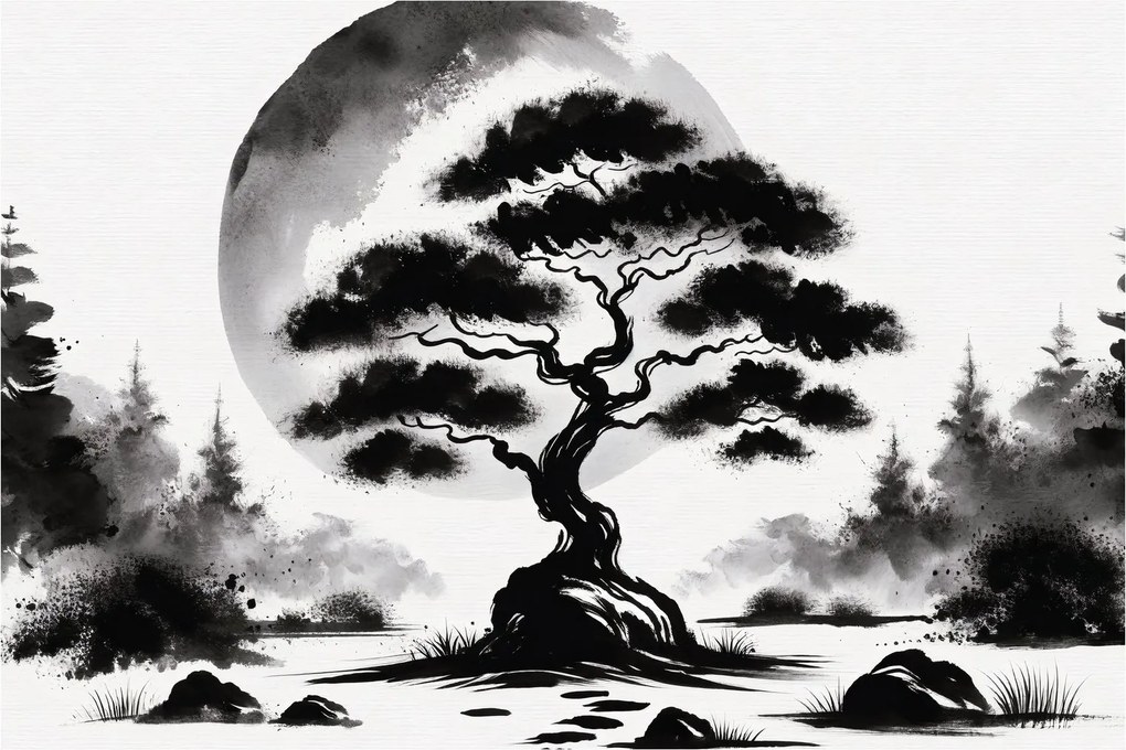 Tablou – Bonsai alb-negru (90x60 cm)