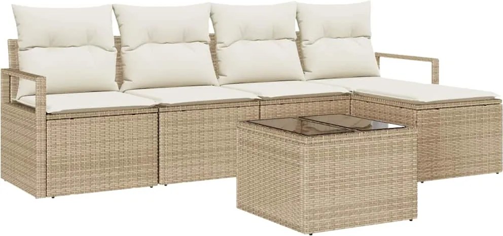 vidaXL Set de canapea cu pernă 6 pcs Bej și crem poliratan