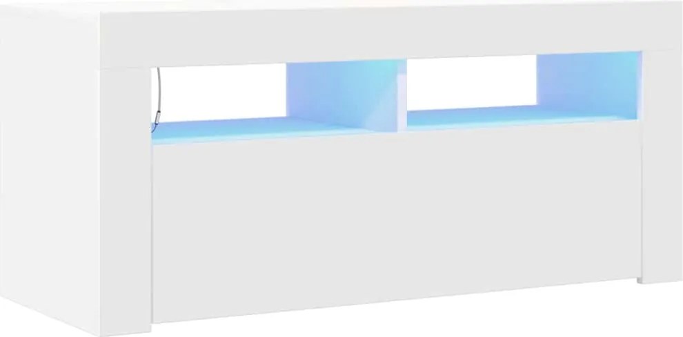 vidaXL Comodă TV cu lumini LED, alb, 90x35x40 cm