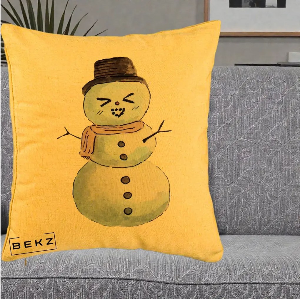 Perna Decorativa Om de Zapada Kawaii Haios, 40x40 cm, Galben, Husa Detasabila, Perna Inclusa, BEKZ®