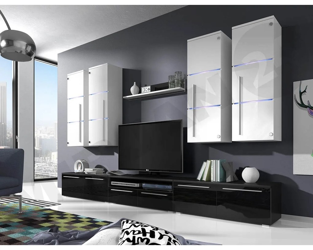 Mobilier living Bridget (Negru + Negru lucios ) (Alb + Alb lucios ). 1058186