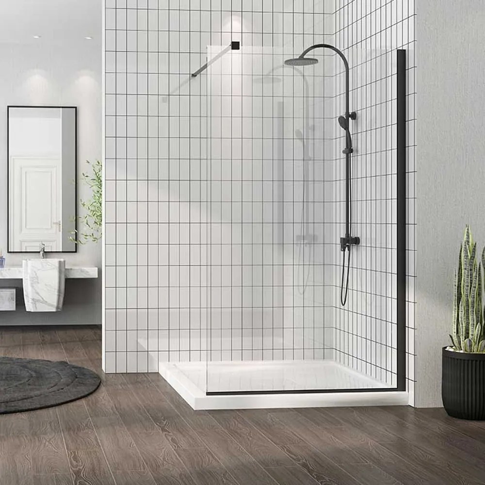 Paravan de dus tip Walk-in Fluminia Foxy Black 80x200 cm profil negru mat Easy Clean