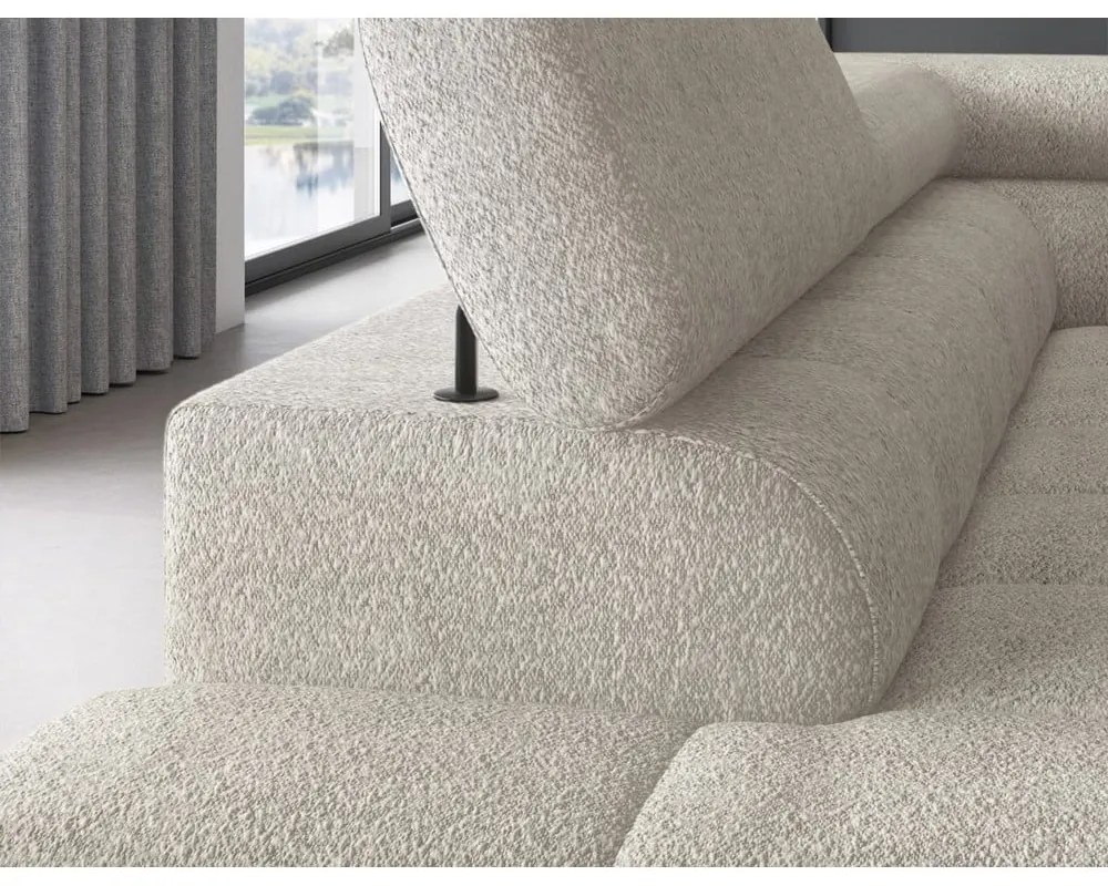 Colțar crem extensibil/cu spațiu de depozitare cu tapițerie din țesătură bouclé (cu colț pe partea stângă/în formă de ”L”) Ferucce – ELTAP