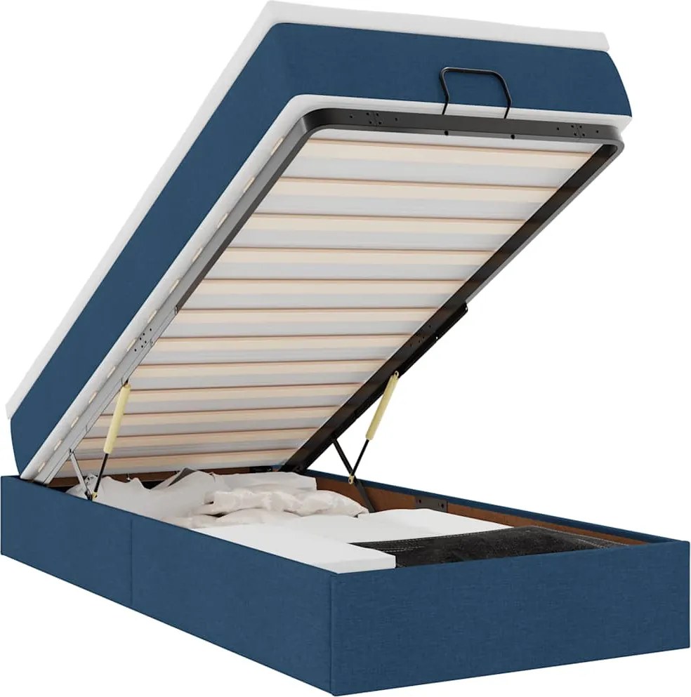 vidaXL Cadru de pat otoman cu saltea țesătură albastră 90x190cm