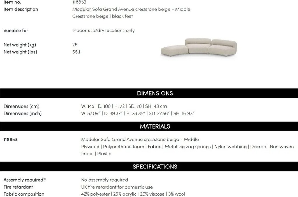 Modul pentru canapeaua design LUX Grand Avenue - Middle