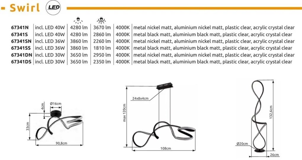 Lustra LED suspendata 4000K SWIRL nichel