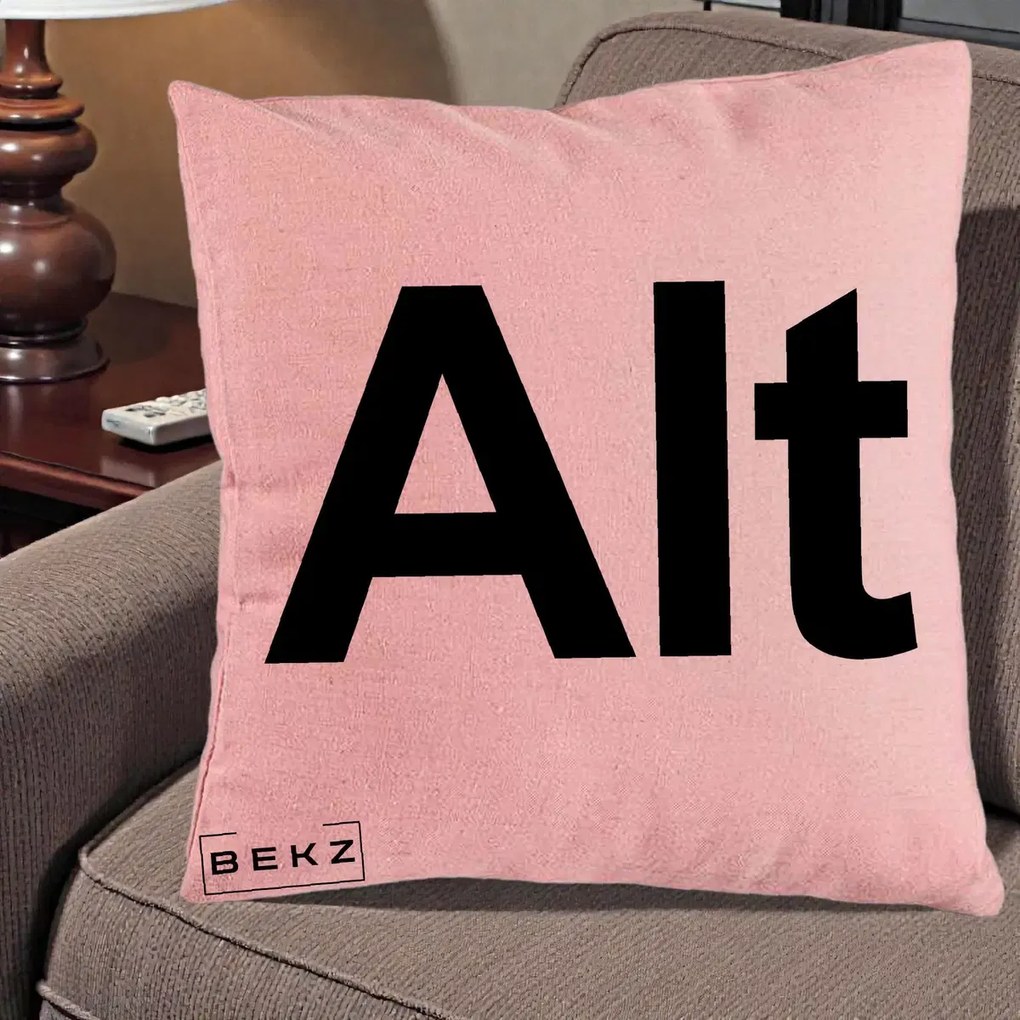 Perna Personalizata Tasta Alt Tipografie Bold, 40x40 cm, Roz, Husa Detasabila, Perna Inclusa, BEKZ®