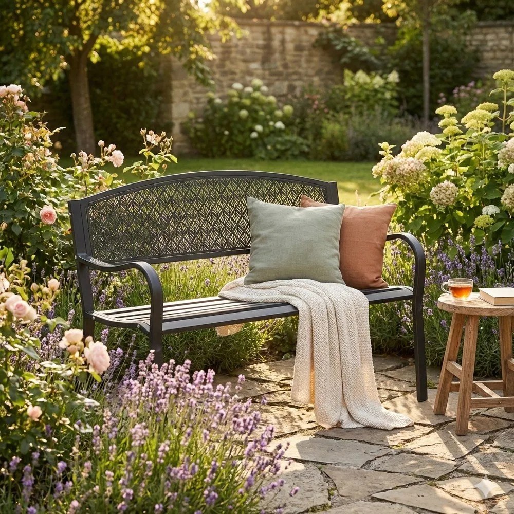 Bancă de grădină gri antracit din metal Lizette – Bizzotto