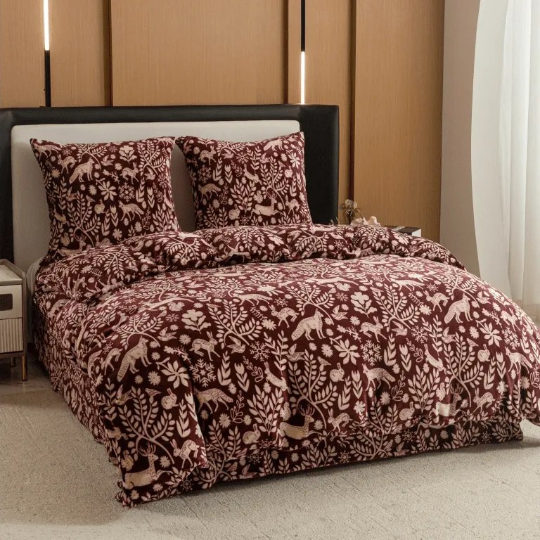 Lenjerie cocolino FOREST ANIMALS visiniu Dimensiune lenjerie de pat: 70 x 90 cm | 140 x 220 cm
