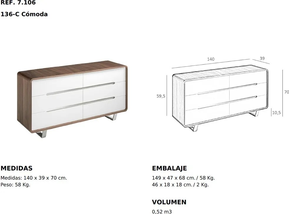 Comoda cu 6 sertare design elegant Bonni